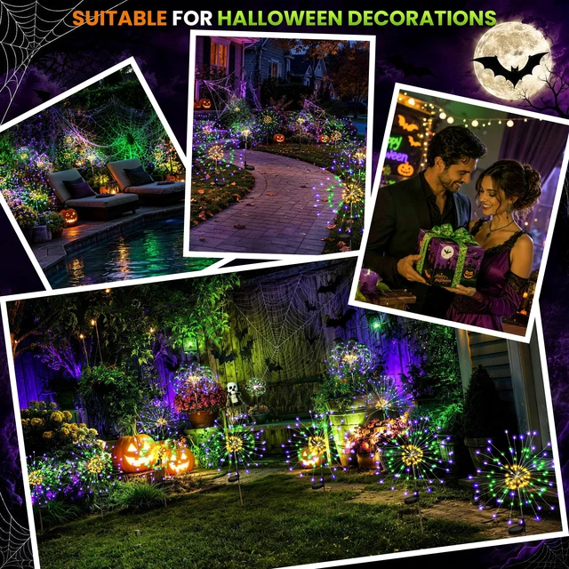 Alt view image 4 of 7 - Solar Firework Garden Lights Outdoor, Purple/Yellow/Green, 6 Pack 120 LEDs, Waterproof, Fairy Garden Decor, Auto On/Off, Solar Powered, for Yard, Patio, Porch, Flower Pot, Pathway