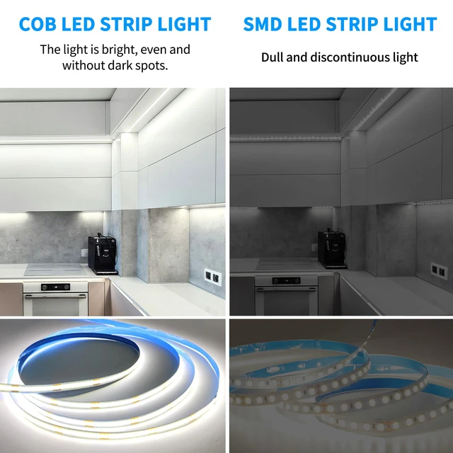 Alt view image 2 of 7 - COB LED Strip Lights 100ft,6000K DC 24V Dimmable White LED Rope Lights for Bedroom,with Remote and app Control LED Lights strip for Living Room, Shelf, Cabinet(2 Rolls of 50ft)