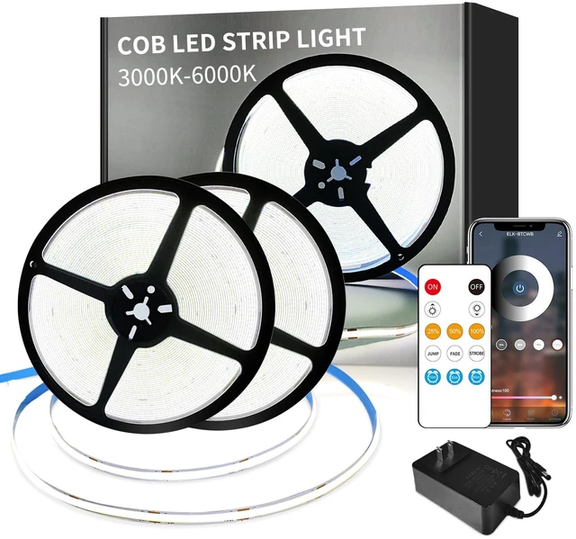Main image of COB LED Strip Lights 100ft,6000K DC 24V Dimmable White LED Rope Lights for Bedroom,with Remote and app Control LED Lights strip for Living Room, Shelf, Cabinet(2 Rolls of 50ft)