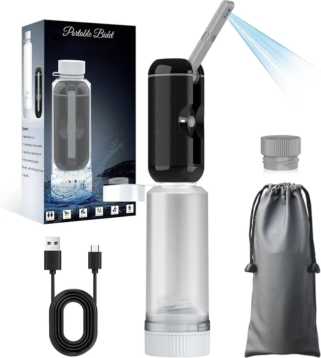 Main image of Portable Bidet for Travel, Rechargeable Waterproof Sprayer, Black Portable Rechargeable Travel Bidet Sprayer Fits Various Water Bottles, Waterproof High Pressure Handheld for Personal Hygiene