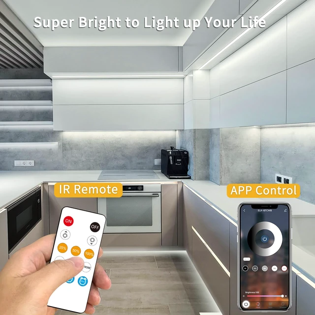 Alt view image 4 of 7 - COB LED Strip Lights 100ft,6000K DC 24V Dimmable White LED Rope Lights for Bedroom,with Remote and app Control LED Lights strip for Living Room, Shelf, Cabinet(2 Rolls of 50ft)