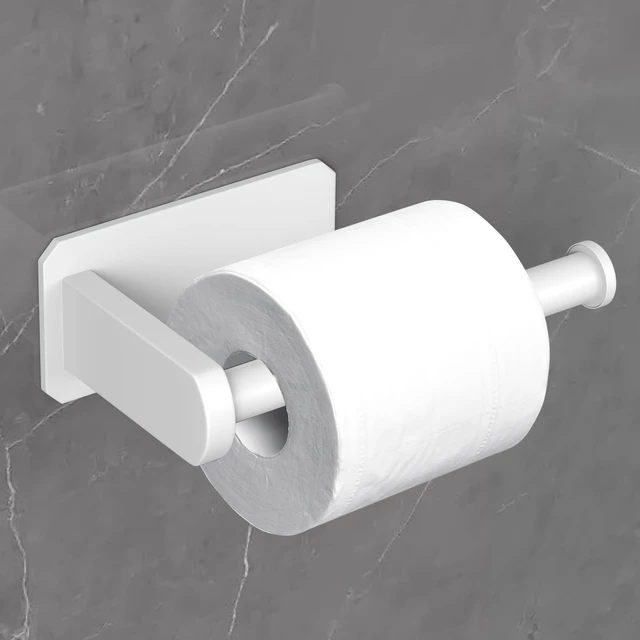 Alt view image 2 of 5 - Toilet Paper Holder Self Adhesive Kitchen Washroom Adhesive Toilet Roll Holder No Drilling for Bathroom Stick on Wall Stainless Steel Brushed (White, 2 Pack)