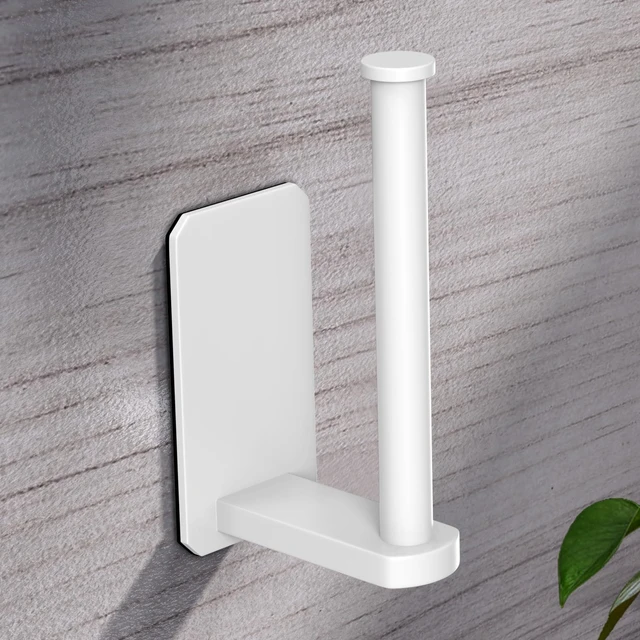Alt view image 3 of 5 - Toilet Paper Holder Self Adhesive Kitchen Washroom Adhesive Toilet Roll Holder No Drilling for Bathroom Stick on Wall Stainless Steel Brushed (White, 2 Pack)