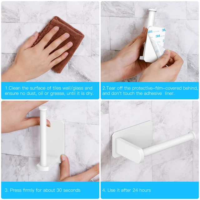 Alt view image 4 of 5 - Toilet Paper Holder Self Adhesive Kitchen Washroom Adhesive Toilet Roll Holder No Drilling for Bathroom Stick on Wall Stainless Steel Brushed (White, 2 Pack)