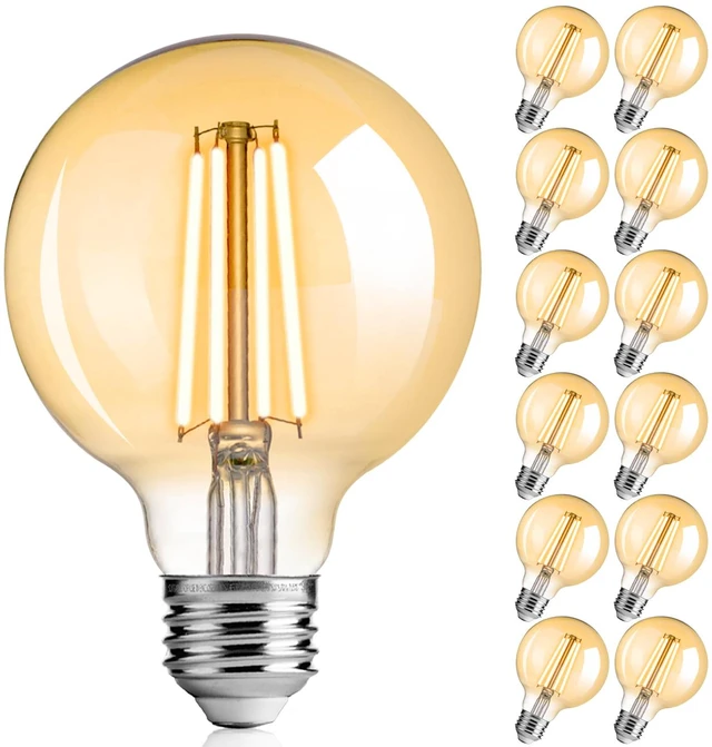 Main image of G25 LED Globe Bulbs, 40W Eqv, 400LM, 2200K Warm White, E26, 12 Pack Dimmable, CRI90+, amber glass, UL listed, instant on, for bathroom vanity, mirror lighting, living room decor