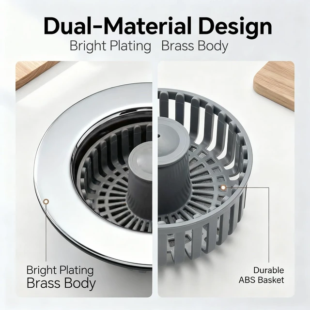 Alt view image 5 of 7 - Kitchen Sink Stopper, 3 in 1 Pop Up Kitchen Sink Drain Strainer, with an Extra Basket Strainer, Sink Drain Stopper for US Standard 3-1/2 Inch, Brass Material Electroplate (Silver 2pcs)