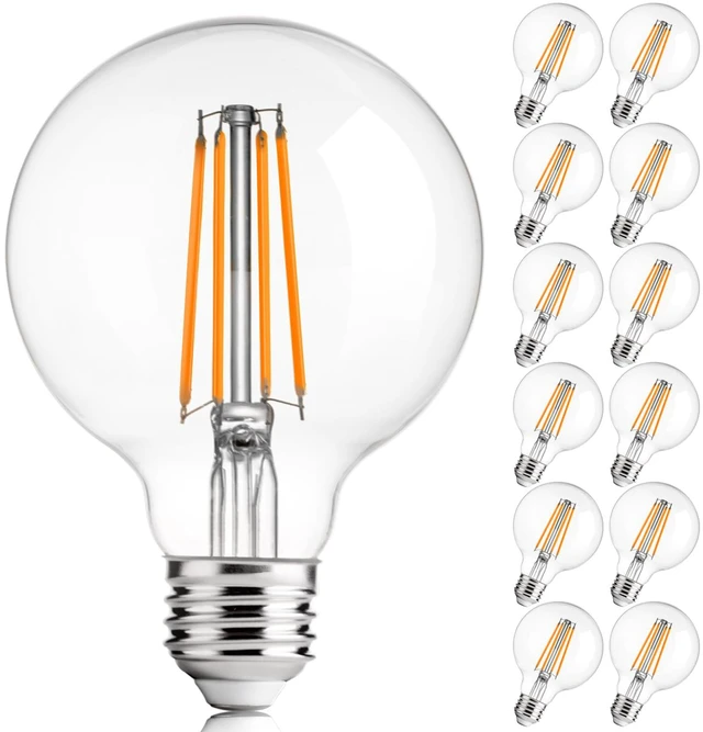 Main image of G25 LED Globe Bulbs, 40W Eqv, 400LM, 2700K Soft White, E26, 12 Pack Dimmable, CRI90+, clear glass, UL listed, instant on, for bathroom vanity, mirror lighting, living room