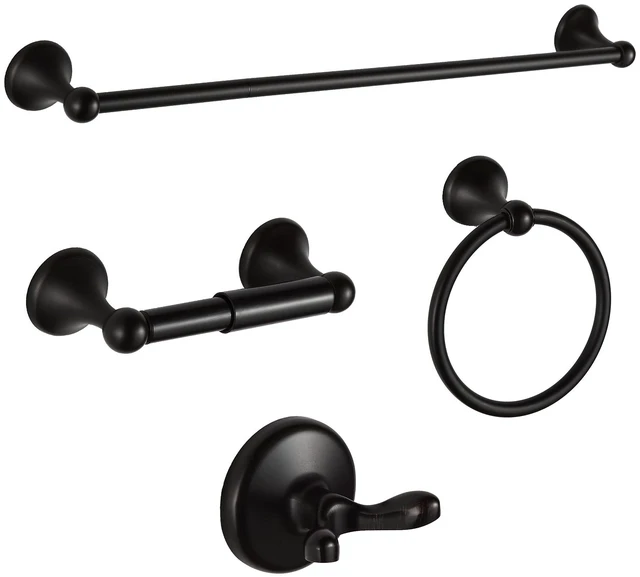 Main image of Bathroom Hardware Set, Oil-Rubbed Bronze Adjustable Expandable Towel Bar 4-Piece ORB Bathroom Accessory Set Wall Mounted Robe Hook Toilet Paper Holder Towel Ring Towel Bar