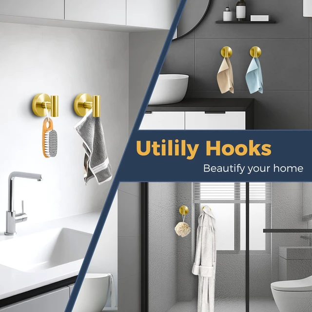 Alt view image 6 of 6 - Heavy Duty Suction Cup Hooks for Glass Window,Tile,Mirror,Removable Shower Hooks for Inside Shower,Metal Towel Hooks for Bathroom,4 Pack(Gold)