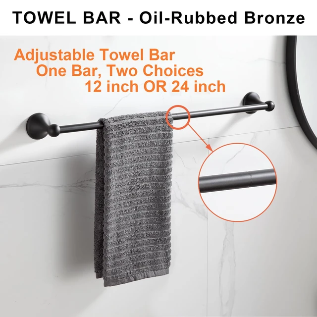 Alt view image 2 of 7 - Bathroom Hardware Set, Oil-Rubbed Bronze Adjustable Expandable Towel Bar 4-Piece ORB Bathroom Accessory Set Wall Mounted Robe Hook Toilet Paper Holder Towel Ring Towel Bar