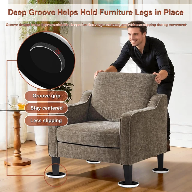 Alt view image 3 of 7 - Furniture Sliders for Hardwood Floors - Multi-Surface Moving Sliders 8PCS 4.3" Carpet Sliders + 16PCS Self-Adhesive Felt Pads - with Anti-Slip Groove - Protect Floors and Easily Move Sofa Bed