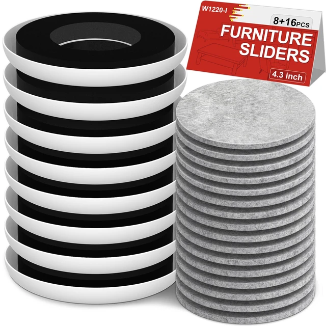 Main image of Furniture Sliders for Hardwood Floors - Multi-Surface Moving Sliders 8PCS 4.3" Carpet Sliders + 16PCS Self-Adhesive Felt Pads - with Anti-Slip Groove - Protect Floors and Easily Move Sofa Bed