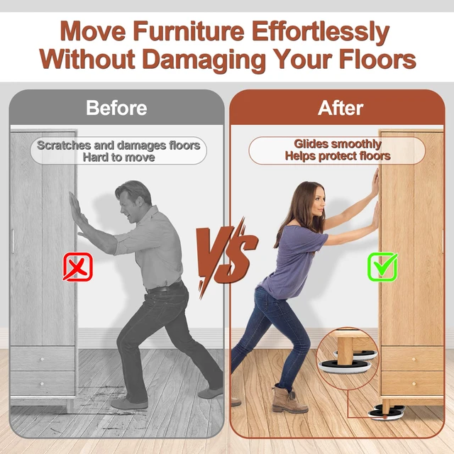Alt view image 4 of 7 - Furniture Sliders for Hardwood Floors - Multi-Surface Moving Sliders 8PCS 4.3" Carpet Sliders + 16PCS Self-Adhesive Felt Pads - with Anti-Slip Groove - Protect Floors and Easily Move Sofa Bed