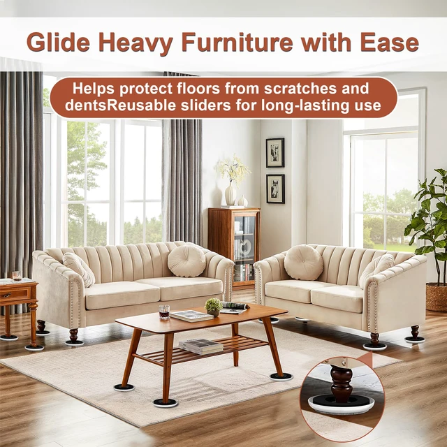 Alt view image 6 of 7 - Furniture Sliders for Hardwood Floors - Multi-Surface Moving Sliders 8PCS 4.3" Carpet Sliders + 16PCS Self-Adhesive Felt Pads - with Anti-Slip Groove - Protect Floors and Easily Move Sofa Bed