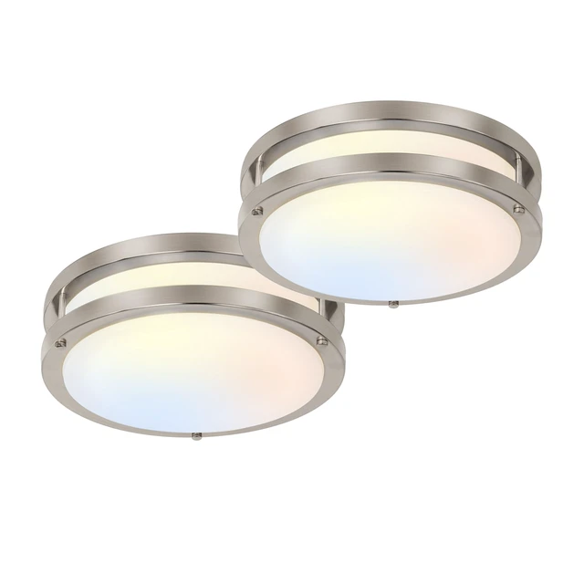 Main image of 10 inch Flush Mount LED Ceiling Light Fixture,1100LM 17W,2700K/3000K/3500K/4000K/5000K Adjustable Ceiling Lights,Brushed Nickel Dimmable Lighting for Hallway Bathroom,2 Pack