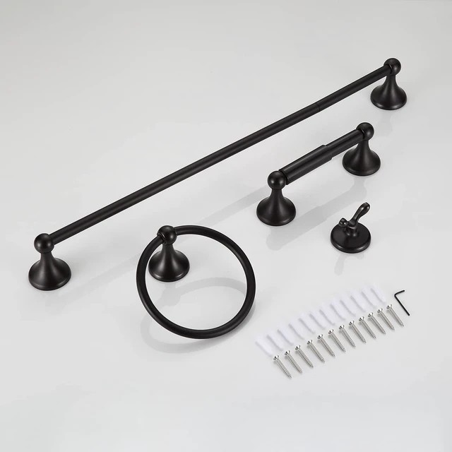 Alt view image 7 of 7 - Bathroom Hardware Set, Oil-Rubbed Bronze Adjustable Expandable Towel Bar 4-Piece ORB Bathroom Accessory Set Wall Mounted Robe Hook Toilet Paper Holder Towel Ring Towel Bar