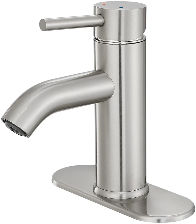 Main image of Bathroom Faucet Brushed Nickel Modern Single Hole Bathroom Sink Faucet with Single Handle Suitable for 1 or 3 Holes,Supply Deck Plate and Hose