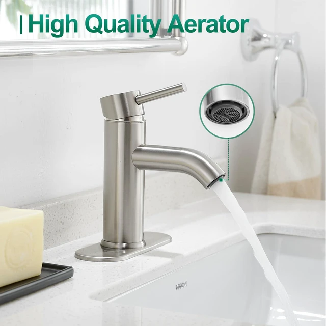 Alt view image 2 of 7 - Bathroom Faucet Brushed Nickel Modern Single Hole Bathroom Sink Faucet with Single Handle Suitable for 1 or 3 Holes,Supply Deck Plate and Hose