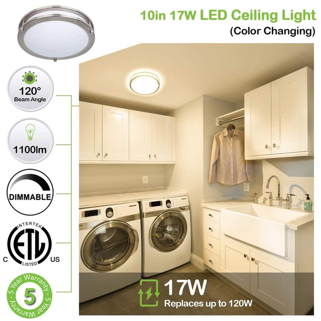 Alt view image 7 of 7 - 10 inch Flush Mount LED Ceiling Light Fixture,1100LM 17W,2700K/3000K/3500K/4000K/5000K Adjustable Ceiling Lights,Brushed Nickel Dimmable Lighting for Hallway Bathroom,2 Pack