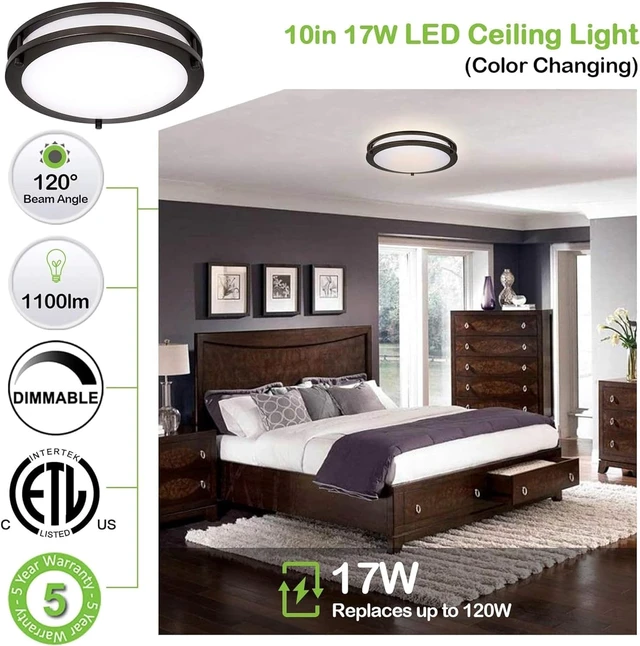 Alt view image 3 of 7 - 10 inch Flush Mount LED Ceiling Light Fixture,1100LM 17W,2700K/3000K/3500K/4000K/5000K Adjustable Ceiling Lights,Oil Rubbed Bronze Dimmable Lighting for Hallway Bathroom,2 Pack