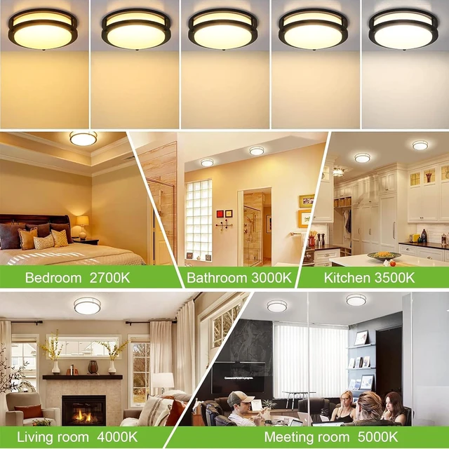 Alt view image 6 of 7 - 10 inch Flush Mount LED Ceiling Light Fixture,1100LM 17W,2700K/3000K/3500K/4000K/5000K Adjustable Ceiling Lights,Oil Rubbed Bronze Dimmable Lighting for Hallway Bathroom,2 Pack