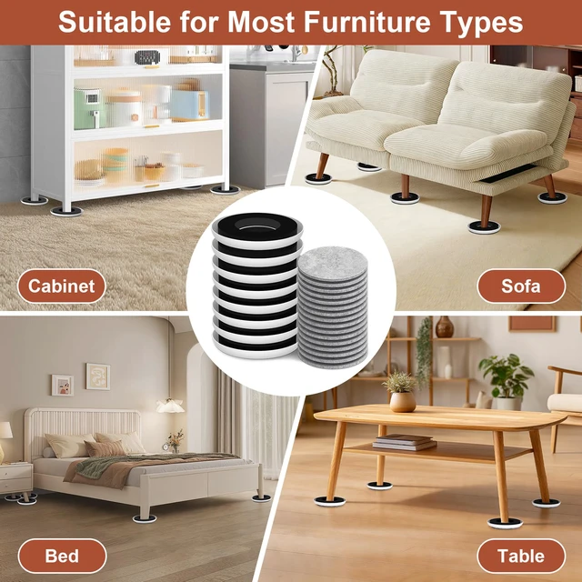 Alt view image 7 of 7 - Furniture Sliders for Hardwood Floors - Multi-Surface Moving Sliders 8PCS 4.3" Carpet Sliders + 16PCS Self-Adhesive Felt Pads - with Anti-Slip Groove - Protect Floors and Easily Move Sofa Bed