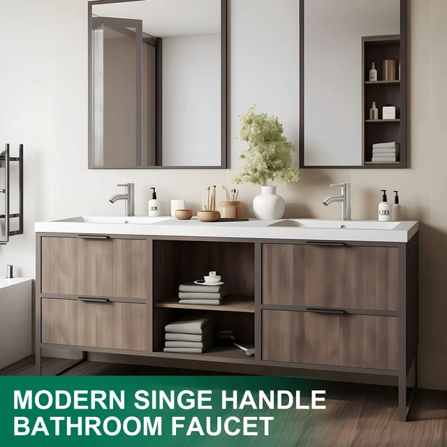 Alt view image 7 of 7 - Bathroom Faucet Brushed Nickel Modern Single Hole Bathroom Sink Faucet with Single Handle Suitable for 1 or 3 Holes,Supply Deck Plate and Hose