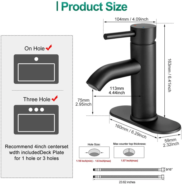 Alt view image 5 of 7 - Black Bathroom Faucet Single Handle Matte Black Bathroom Sink Faucet Rv Lavatory Vessel Faucet for Bathroom Faucet 1 or 3 Hole with Deck Plate
