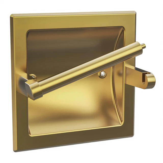 Main image of Recessed Gold Toilet Paper Holder Wall Mounted 304 Stainless Steel Brushed Brass Post Pivoting Design Easy to Change Roll, in Wall Toilet Paper Holder for Mega Roll Waterproof & Rustproof