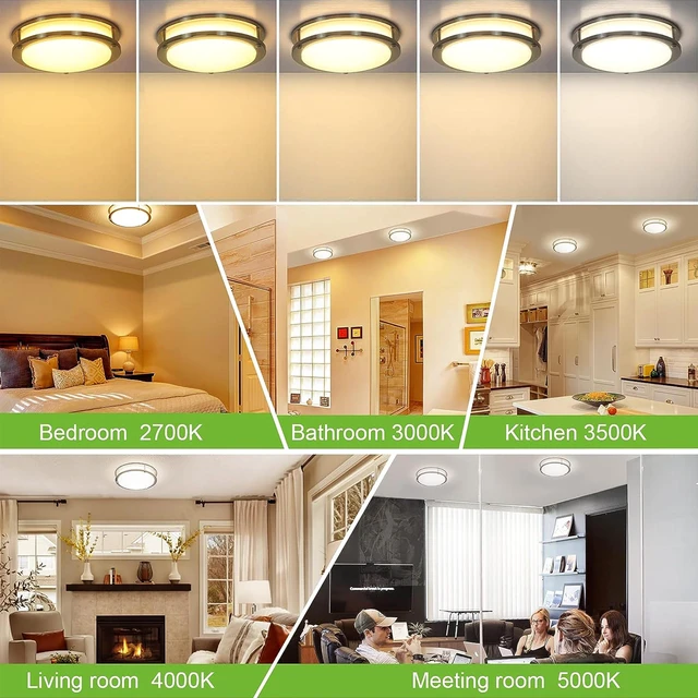 Alt view image 4 of 7 - 13 inch Flush Mount LED Ceiling Light Fixture,1300LM,5CCT 2700K/3000K/3500K/4000K/5000K Adjustable Ceiling Lights, Brushed Nickel Dimmable Lighting for Kitchen,ETL Listed,2 Pack