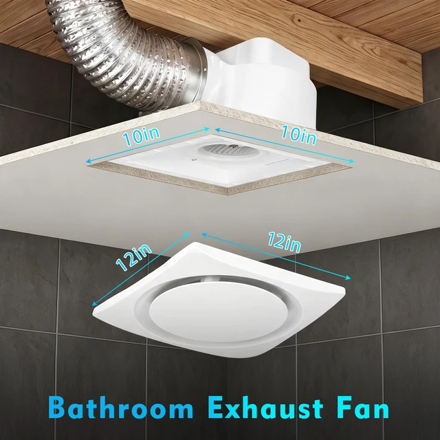 Alt view image 3 of 7 - Bathroom Exhaust Fan 12" Panel Ultra Quiet without Light(10x10 Mount), 130CFM, 4" Duct for Bathroom/Garage/Home