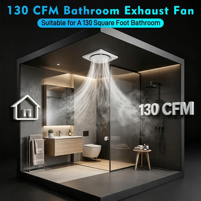 Alt view image 4 of 7 - Bathroom Exhaust Fan 12" Panel Ultra Quiet without Light(10x10 Mount), 130CFM, 4" Duct for Bathroom/Garage/Home