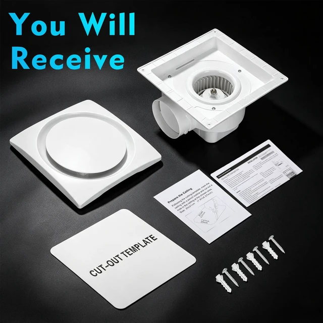 Alt view image 6 of 7 - Bathroom Exhaust Fan 10" Panel Ultra Quiet without Light(8x8 Mount), 110CFM, 4" Duct for Bathroom/Garage/Home
