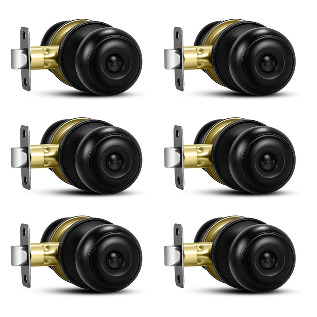 Main image of 6 Pack Matte Black Door Knobs, Privacy Door Knob with Lock, Interior Doorknobs with Round Ball, Keyless Door Lockset for Bedrooms Bathrooms