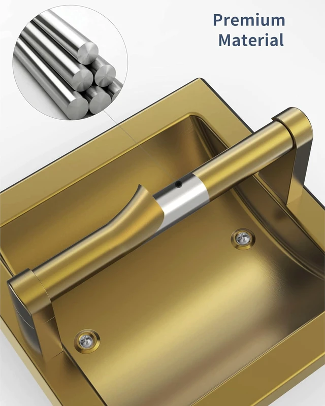 Alt view image 3 of 7 - Recessed Gold Toilet Paper Holder Wall Mounted 304 Stainless Steel Brushed Brass Post Pivoting Design Easy to Change Roll, in Wall Toilet Paper Holder for Mega Roll Waterproof & Rustproof