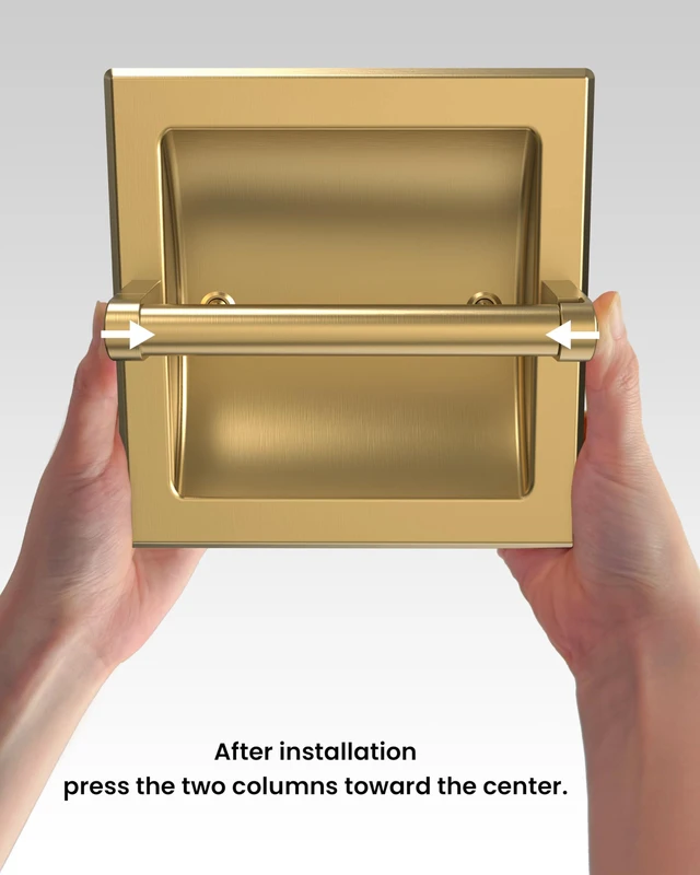 Alt view image 5 of 7 - Recessed Gold Toilet Paper Holder Wall Mounted 304 Stainless Steel Brushed Brass Post Pivoting Design Easy to Change Roll, in Wall Toilet Paper Holder for Mega Roll Waterproof & Rustproof