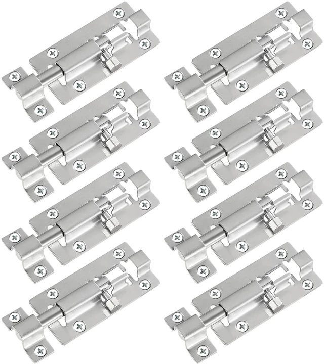 Main image of 8 Pack Barrel Bolt Latch, 3 Inch Stainless Steel Slide Latch Lock Brushed Finish, Sliding Bolt Lock Latches, Thickened Stainless Steel, Sliding Locks for Door, 48PCS Screws, Easy Installation