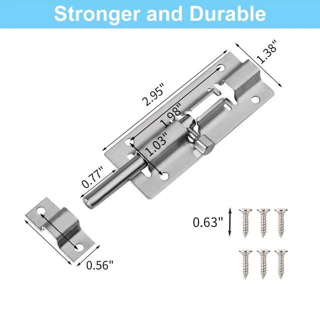 Alt view image 7 of 7 - 8 Pack Barrel Bolt Latch, 3 Inch Stainless Steel Slide Latch Lock Brushed Finish, Sliding Bolt Lock Latches, Thickened Stainless Steel, Sliding Locks for Door, 48PCS Screws, Easy Installation