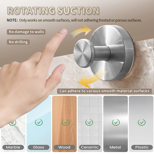 Alt view image 5 of 7 - 2026 Upgraded Drill-Free Stainless Steel Suction Cup Hooks Multi-Use Suction Cup Hooks for Shower, Mirror, Wall, Bathroom, Glass, Hanging Towels - 4 Pack