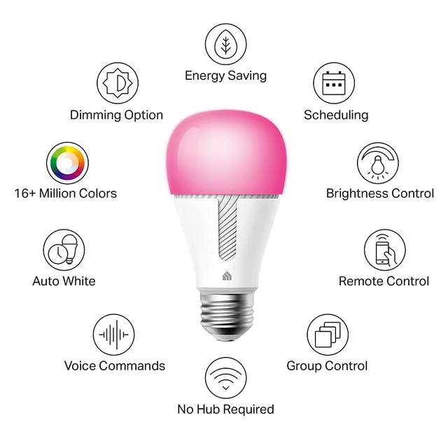 Alt view image 2 of 5 - Light Bulbs KL135P2, 1000LM, Dimmable Smart WiFi Light Bulb, A19 16M Color Changing, Works with Alexa and Google Home, 2.4GHz Wi-Fi only, No Hub Required, 2-Pack