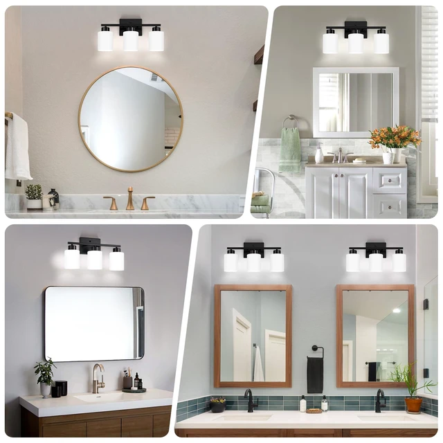 Alt view image 3 of 7 - Black Bathroom Light Fixtures Vanity Lights Over Mirror Modern 3-Light Lighting Fixtures for Bathroom With Milky White Frosted Glass Shades, E26 Socket (Bulbs Not Included)