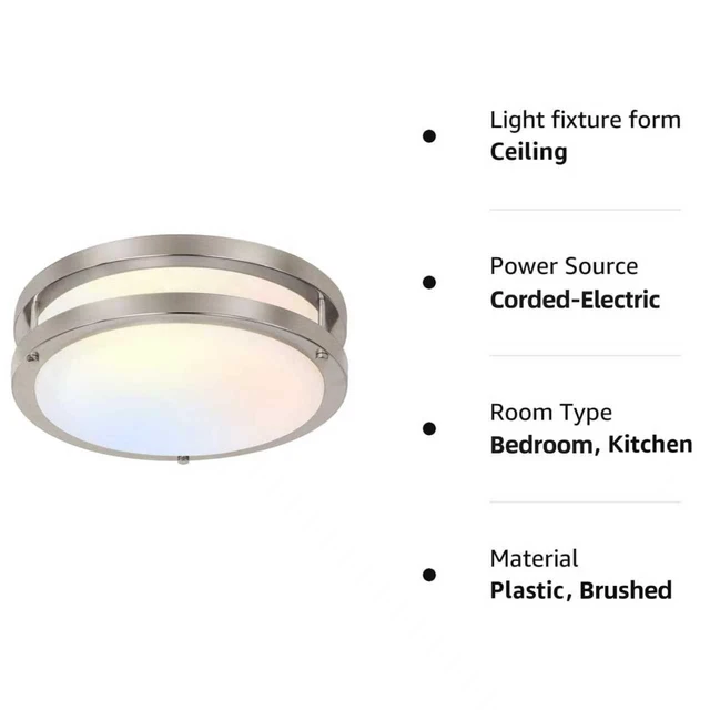 Alt view image 6 of 7 - 10 inch Flush Mount LED Ceiling Light Fixture,1100LM 17W,2700K/3000K/3500K/4000K/5000K Adjustable Ceiling Lights,Brushed Nickel Dimmable Lighting for Hallway Bathroom,2 Pack