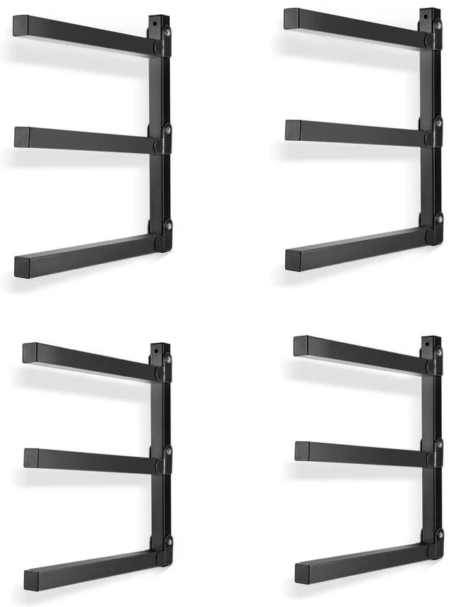 Main image of Wall Mount Wood Organizer and Lumber Storage Rack with 3-Level Garage Metal Wood Storage Rack for Indoor & Outdoor Use, Black 4 Pack