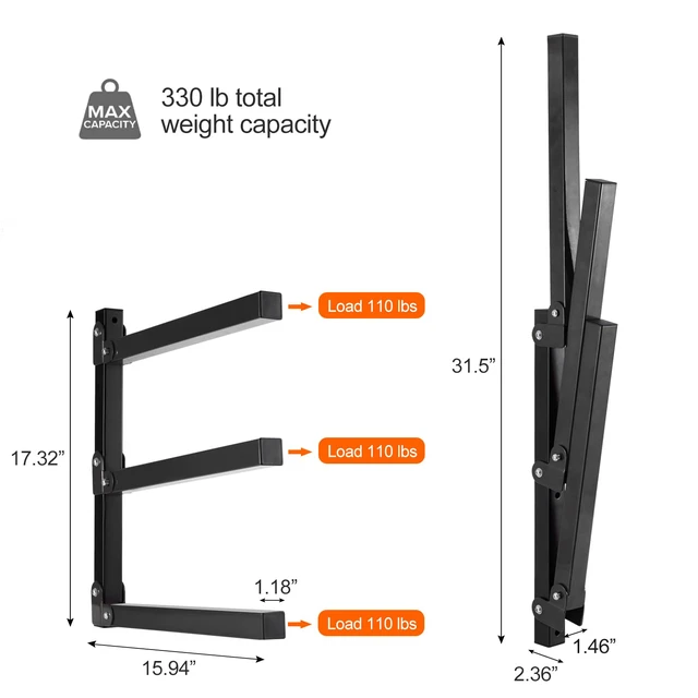 Alt view image 2 of 6 - Wall Mount Wood Organizer and Lumber Storage Rack with 3-Level Garage Metal Wood Storage Rack for Indoor & Outdoor Use, Black 4 Pack
