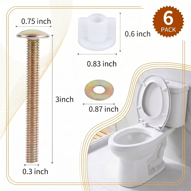 Alt view image 2 of 7 - Toilet Seat Screws, Toilet Seat Bolts, Hinge Bolts & Nuts, 6 Pcs Plastic Nuts and Metal Washers, Heavy Duty Fastener, Universal Toilet Seat Bolts, Fits for Kohler, TOTO & American Standard