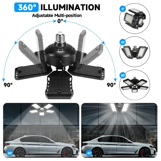 Alt view image 2 of 5 - LED Garage Lights 2 Pack-160W, 16000LM 6500K with 5+1 Deformable Panels, Indoor LED Shop Light Barn Light Garage Ceiling Lights, E26/E27 for Garages, Warehouse, Shop, Basement