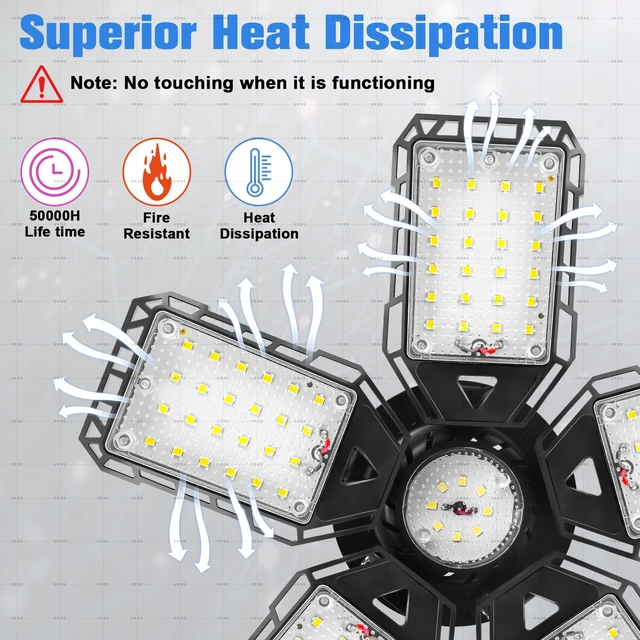 Alt view image 4 of 5 - LED Garage Lights 2 Pack-160W, 16000LM 6500K with 5+1 Deformable Panels, Indoor LED Shop Light Barn Light Garage Ceiling Lights, E26/E27 for Garages, Warehouse, Shop, Basement