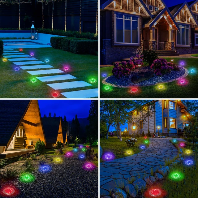 Alt view image 3 of 7 - Solar Ground Light Outdoor, 16 Pack 8 LED Color Changing Solar Disk Lights Waterproof Garden In-ground Pathway Lights Landscape Lighting for Lawn,Yard,Deck,Patio,Walkway (RGB)