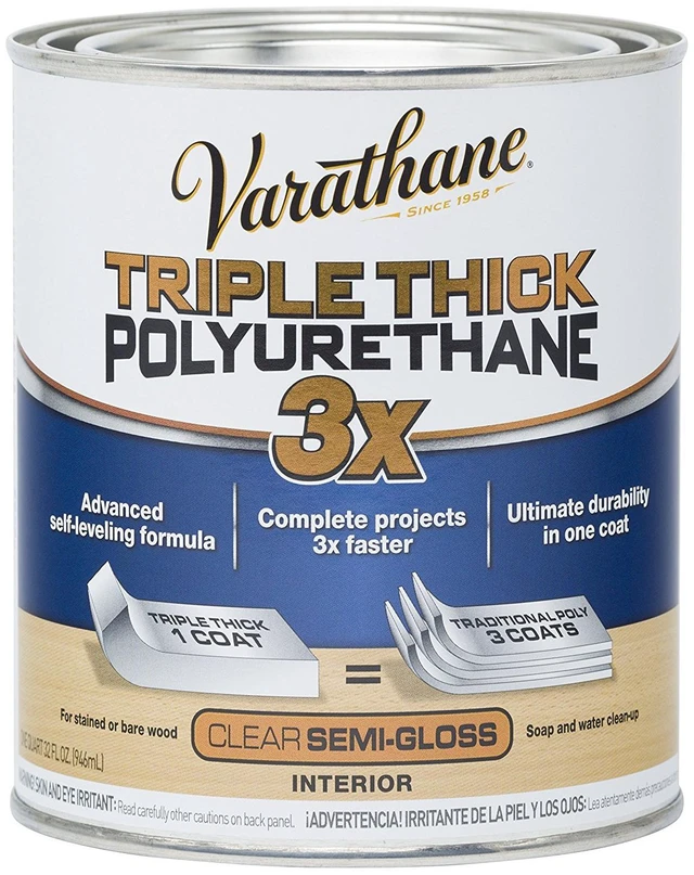 Main image of Triple Thick Polyurethane Semi-Gloss Wood Finish One Coat Protection, Self-Leveling Formula, Scratch And Stain Resistance, Crystal Clear Finish, Quart