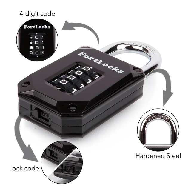 Alt view image 3 of 7 - 2 Pack Heavy Duty Waterproof Combination Lock - 4 Digit Resettable Black